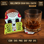 Halloween Sugar Skull Coaster SVG, Day of the Dead Coaster Laser Cut File, Skull Drink Coaster DXF, Halloween Decor Digital Download - Image 7