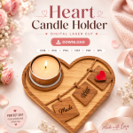Heart Candle Holder Laser Cut Files, SVG DXF PDF Bundle, Romantic Gift Template, Instant Download - Image 7