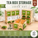 Tea Bag Organizer Laser Cut Bundle SVG | Tea Storage Box CNC Files | Glowforge Laser Cut Template | Tea Bag Holder DXF EPS AI PDF
