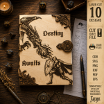 Dragon Notebook Laser Cut SVG, Fantasy Journal Cover DXF, Wooden Book Cover Template, Dragon Diary File, Digital Download CNC Glowforge - Image 7