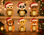 Christmas Animal Lantern Bundle SVG, 6 Cute Animal Lantern Laser Cut Files, Owl Panda Lion Fox Giraffe Buffalo, Glowforge LightBurn DXF EPS AI PNG