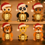 Christmas Animal Lantern Bundle SVG, 6 Cute Animal Lantern Laser Cut Files, Owl Panda Lion Fox Giraffe Buffalo, Glowforge LightBurn DXF EPS AI PNG