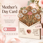 Mother's Day Card Laser Cut Files, SVG DXF PDF Bundle, Handmade Greeting Card Template - Image 8