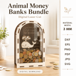 3D Funny Money Banks Bundle Laser Cut SVG | Wooden Piggy Bank CNC Files | Kids Coin Box DXF | Animal Money Bank Laser Cut Digital Download - Image 7