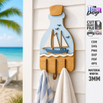 Coastal Wall Hooks Rack Laser Cut Bundle, Beach Wall Hook SVG, Nautical Key Holder CNC Template, DXF PDF EPS - Image 16