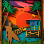 Miami Beach SVG 3D Ocean Landscape, 8 Layers Palm Trees Cut File - Image 4