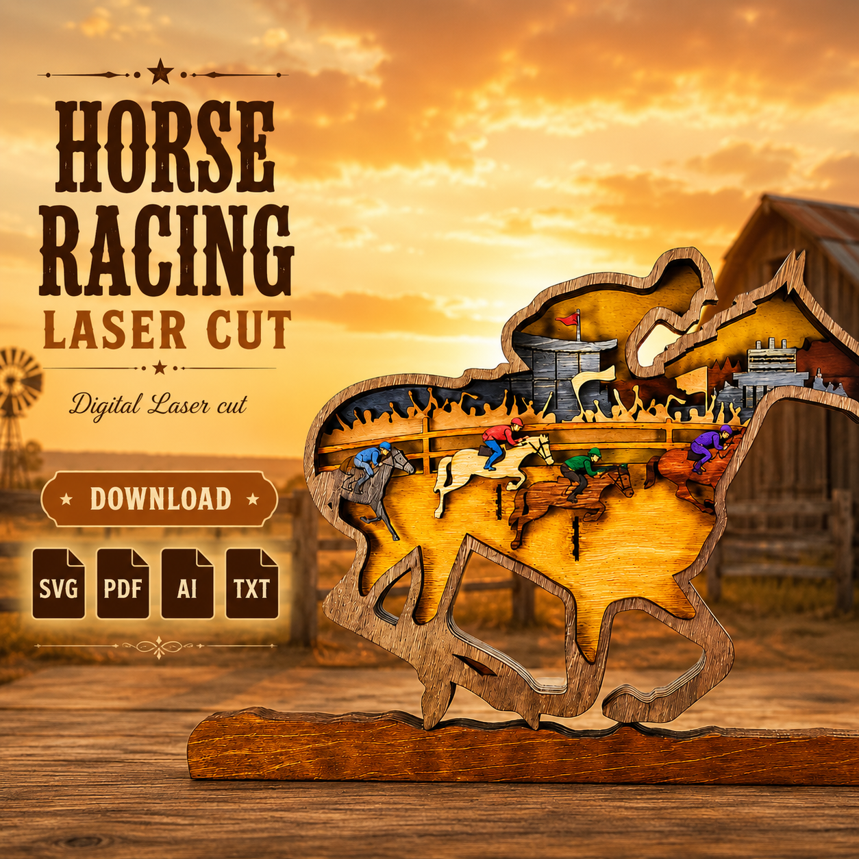 7605bb99-75a9-4f50-a731-b089c0670fe4 Racehorse SVG 3D Layered Horse Silhouette, Equestrian Sports Cut File - Image 1