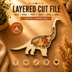 8x Dinosaur Bundle Multilayer 3D Wooden Engraved Laser Cut File, Decoration Ornament Glowforge Make, Svg Dxf Ai Pdf Instant Download File - Image 2