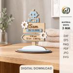 3D Baby Stats Stand Decor Laser Cut Bundle, Newborn Birth Details SVG, Baby Keepsake CNC Template, DXF PDF EPS - Image 8