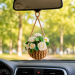 3-in-1 Car Mirror Hanging Flower Basket Crochet Pattern PDF, Rear View Mirror Charm, Floral Amigurumi Bundle - Image 3