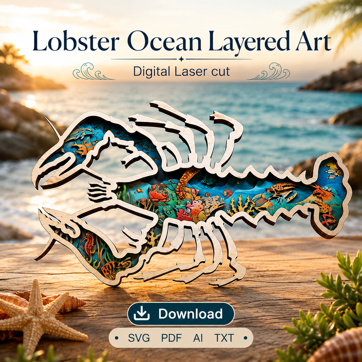 7cb998e0-af65-4285-8a0e-96c1c00e36fd Lobster SVG, Layered Mandala, 3D Laser Cut - Image 1