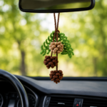 Pine Cone Crochet Pattern PDF, Rustic Car Charm, Rearview Mirror Hanging Ornament, Woodland Christmas Decor - Image 3