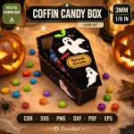 Halloween Coffin Favor Box SVG | Laser Cut Candy Holder DXF PDF | Gothic Treat Box Template | Spooky Gift Packaging - Image 9