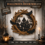 Halloween Front Door Wreath SVG Bundle | Pumpkin Ghost Bat Door Hanger Laser Cut Files | Fall Porch Decor Digital Download - Image 8