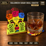 Halloween Sugar Skull Coaster SVG, Day of the Dead Coaster Laser Cut File, Skull Drink Coaster DXF, Halloween Decor Digital Download - Image 8