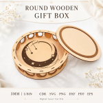 Round Wooden Gift Box Bundle SVG | CNC Laser Cut File, Wooden Keepsake Box Template, Gift Box DXF PDF Digital Download - Image 8