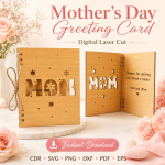 Mother's Day Greeting Card Laser Cut Files, SVG DXF PDF Bundle, Handmade Card Download - Image 9