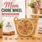 Mom Chore Wheel Laser Cut SVG, Family Chore Chart Files, Glowforge Cricut Template, Kids Routine Planner - Image 6