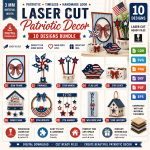 4th of July Decor Laser Cut Bundle, Patriotic SVG, Independence Day CNC Template, USA Wall Sign DXF PDF EPS