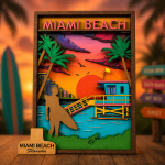 Miami Beach SVG 3D Ocean Landscape, 8 Layers Palm Trees Cut File - Image 2