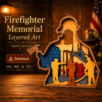 Firefighter SVG 3D Layered Silhouette, Fireman Cut File, Laser Cut 7 Layer