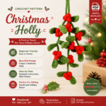 Christmas Holly Crochet Pattern PDF, Car Hanging Crochet Pattern, Rear View Mirror Charm, Holiday Car Decor Ornament