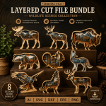 Bundle Kit Animals Multilayer 3D Wooden Engraved Laser Cut File, Decoration Ornament Glowforge Make, Svg Dxf Eps Jpg Pdf Png File