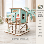 3D Beach House Laser Cut Bundle, Coastal House SVG, Summer Cottage CNC Template, DXF PDF EPS Files - Image 10