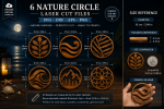 Nature Circle Laser Cut Bundle SVG | 6 Wooden Ornament Designs | Wave Mountain Leaf Mandala | Glowforge Laser Cut Files - Image 2