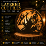 3D Bear Wood Lantern Bundle Pack 9 Cutting Laser File, Tealight Candle Holder Night Lamp Glowforge Set, 3D Silhouette Light Box Decor Xtool - Image 5