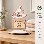3D Baby Stats Stand Decor Laser Cut Bundle, Newborn Birth Details SVG, Baby Keepsake CNC Template, DXF PDF EPS - Image 11