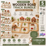 Wall Mounted Road Track Laser Cut Bundle SVG | Wooden Car Track CNC Files | Glowforge xTool Cricut Templates | Kids Room Decor