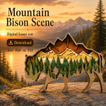 Bison SVG 3D Layered Mandala, Buffalo Animal Cut File, Glowforge Laser Cut 7 Layer Plywood Forest Mountain