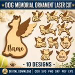 Dog Memorial Ornament SVG Laser Cut File | Pet Loss Keepsake Ornament | Personalized Dog Remembrance Decor | Rainbow Bridge Memorial Gift | CNC Glowforge Digital Download