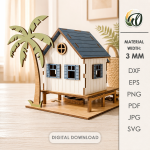 3D Beach House Laser Cut Bundle, Coastal House SVG, Summer Cottage CNC Template, DXF PDF EPS Files - Image 3