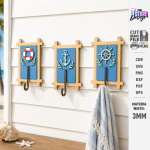 Coastal Wall Hooks Rack Laser Cut Bundle, Beach Wall Hook SVG, Nautical Key Holder CNC Template, DXF PDF EPS - Image 2