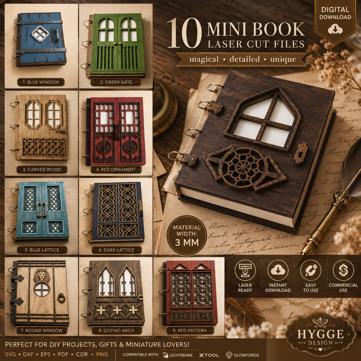 8f0de856-d64e-4342-99b2-629c4885fdfc 10 Mini Book Laser Cut Files Bundle SVG | Miniature Book Template | Dollhouse Book DIY | Glowforge SVG | CNC Wood Craft Digital Download - Image 1