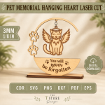 Pet Memorial Hanging Heart Laser Cut Files | Dog Cat Remembrance Ornament SVG | Pet Loss Sympathy Gift | Wooden Heart Memorial Decor | CNC Digital Download - Image 9
