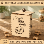 Pet Treat Containers Laser Cut Files | Dog & Cat Treat Jar SVG DXF PDF EPS | Wooden Pet Food Storage Box Template | Pet Snack Holder CNC Files - Image 9