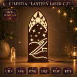 Starry Moon Night Light Laser Cut Files | Wooden Lantern SVG DXF Bundle | DIY Celestial Lamp CNC Glowforge Template - Image 9