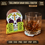 Halloween Sugar Skull Coaster SVG, Day of the Dead Coaster Laser Cut File, Skull Drink Coaster DXF, Halloween Decor Digital Download - Image 9