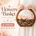 Flower Basket SVG Bundle, Laser Cut Gift Basket Template, DIY Home Decor and Gift Packaging - Image 10