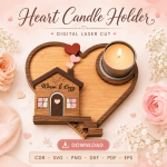 Heart Candle Holder Laser Cut Files, SVG DXF PDF Bundle, Romantic Gift Template, Instant Download - Image 9