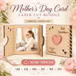 Mother's Day Card Laser Cut Files, SVG DXF PDF Bundle, Handmade Greeting Card Template - Image 10