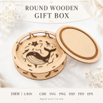 Round Wooden Gift Box Bundle SVG | CNC Laser Cut File, Wooden Keepsake Box Template, Gift Box DXF PDF Digital Download - Image 9