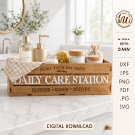Bathroom Organizer Basket Bundle Laser Cut Files, Wooden Storage Box SVG, Vanity Tray DXF, Bathroom Shelf CNC Digital Download - Image 9