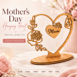 Hanging Heart Laser Cut Files, SVG DXF PDF Bundle, Mother's Day Keepsake Ornament Download - Image 10