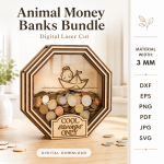 3D Funny Money Banks Bundle Laser Cut SVG | Wooden Piggy Bank CNC Files | Kids Coin Box DXF | Animal Money Bank Laser Cut Digital Download - Image 9