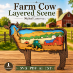 Cow SVG 3D Layered Mandala, Farmhouse Animal Cut File, Glowforge Laser Cut Multilayer Plywood