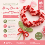 Crochet Heart Wreath Pattern PDF, Baby's Breath Flower Wreath, Valentine Crochet Decor, Handmade Romantic Gift Pattern